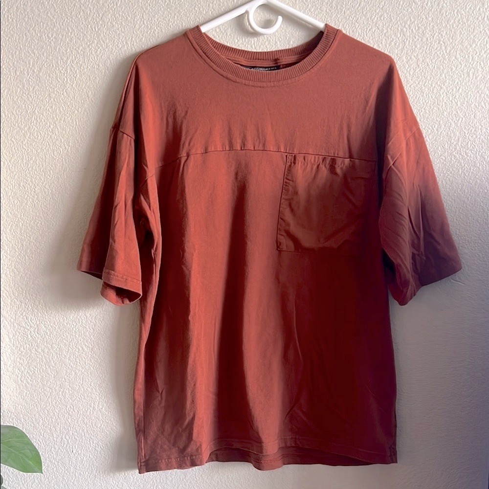 No Boundaries Mens Oversized Pocket T-Shirt Brown Terracotta Medium NB30101 - Picture 1 of 7